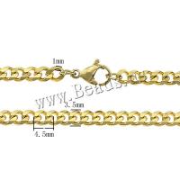 Chaîne collier , acier inoxydable, Placage de couleur d'or, unisexe & chaîne de gourmette, 4.50x3.50x1mm, Longueur Environ 20 pouce, 10Strandstoron/lot, Vendu par lot