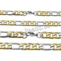 Stainless Steel Chain halskæde, forgyldt, forskellig størrelse for valg & Figaro Kæde & to tone, Længde Ca. 24 inch, 10Strands/Lot, Solgt af Lot