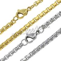 Stainless Steel Chain Ogrlica, Nehrđajući čelik, pozlaćen, Kutija lanac, više boja za izbor,  2.50x2.50x0.20mm, Dužina Približno 20 inčni, 10pramenovi/Lot, Prodano By Lot