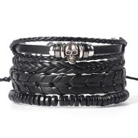 PU leder koord armbanden, met Zinc Alloy, plated, mode sieraden & multilayer & voor de mens, 180mm, Verkocht door Strand