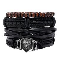 PU Cord Armband, Zink Alloy, med Hampa & PU & Vax, 4 stycken & Justerbar & mode smycken & handgjort & Unisex, nickel, bly och kadmium gratis, 17-18cm, Säljs av Ställ