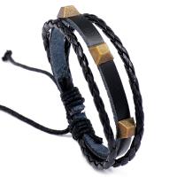 Pulseras de Cordón de PU, aleación de zinc, con Cuero de PU & Cordón de cera, Ajustable & Joyería & unisexo, Negro, libre de níquel, plomo & cadmio, 17-18cm, Vendido por Sarta