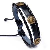 PU Leather Cord Bracelets Zinc Alloy with PU Leather Adjustable & fashion jewelry & Unisex black nickel lead & cadmium free 17-18cm Sold By Strand