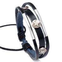 Pulseras de Cordón de PU, aleación de zinc, con Cuero de PU, Ajustable & Joyería & unisexo, Negro, libre de níquel, plomo & cadmio, 17-18cm, Vendido por Sarta