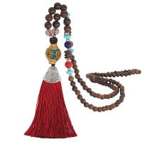 madera Collar de suéter, con grano de la aleación del cinc & Piedras preciosas & cordón de algodón, para mujer, más colores para la opción, 120mm,110mm, Vendido por Sarta