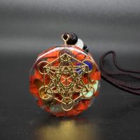 Gemstone Pendants Jewelry Red Jasper with Zinc Alloy Round epoxy gel DIY red nickel lead & cadmium free Sold By PC