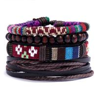 Wrap Bracelet PU Leather with Cloth & Wax Cord 4 pieces & fashion jewelry & handmade & Unisex 17-18cmuff0c6cm Sold By Set