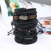 Wrap Armband , Zinklegierung, mit PU Leder & Wachsschnur, 10 Stück & Einstellbar & Modeschmuck & handgefertigt & unisex, frei von Nickel, Blei & Kadmium, 17-18cmuff0c6cm, verkauft von setzen