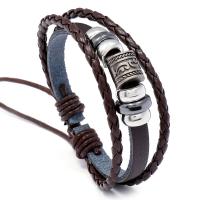 Pulseiras de fio de PU, Couro do plutônio, with Fio de cera & plástico revestido de cobre, Ajustável & joias de moda & unissex, marrom, 17-18cm, vendido por Strand