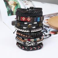 Wrap Bracelet Zinc Alloy with PU Leather & Wax Cord 10 pieces & handmade & Unisex nickel lead & cadmium free 17-18cmuff0c6cm Sold By Set