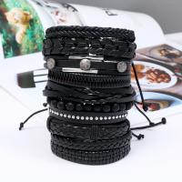 Wrap Bracelet Zinc Alloy with PU Leather & Wax Cord 10 pieces & handmade & Unisex nickel lead & cadmium free 17-18cmuff0c6cm Sold By Set