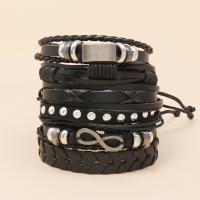 Wrap Bracelet Zinc Alloy with PU Leather & Wax Cord 6 pieces & handmade & Unisex nickel lead & cadmium free 17-18cmuff0c6cm Sold By Set