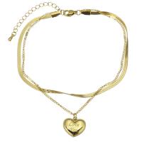 Rustfrit stål smykker Armbånd, Stainless Steel, Heart, forgyldt, mode smykker & for kvinde, guld, 14x13.5mm,2.5mm, Solgt Per 8.5 inch, 2 inch Strand