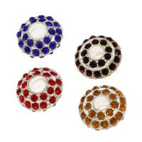 Perles en alliage de zinc strass , Rond, Placage de couleur d'or, avec strass, 16x16x8mm, Environ 100PC/sac, Vendu par sac