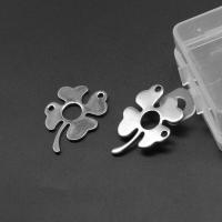 Rustfrit stål Connector, Stainless Steel, Four Leaf Clover, sølvfarvet forgyldt, 32x25x1mm, Ca. 100pc'er/Bag, Solgt af Bag