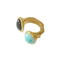 laiton Cuff Bague, avec turquoise, Plaqué or 18K, réglable & pour femme, protéger l'environnement, sans nickel, plomb et cadmium, 19mm, Taille:9-9.5, Vendu par PC