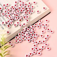 Acrylic Jewelry Beads Round plated DIY & with heart pattern white Sold By Bag