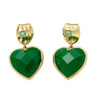 Pendientes de Gota en Latón, metal, con Cristal, Corazón, 18K chapado en oro, Joyería & para mujer, libre de níquel, plomo & cadmio, 24.50x24mm, Vendido por Par