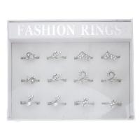 Cubic Zirconia anel de dedo de aço inoxidável, cromado de cor prateada, aleatoriamente enviado & para mulher & com zircônia cúbica, 12PCs/box, vendido por box