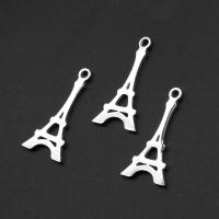 Roestvrij stalen sieraden Hangers, Roestvrij staal, Toren, silver plated, 2x12x1mm, Verkocht door PC