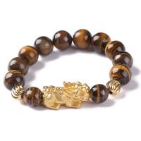 Natürliche Tiger Eye Armband, Tigerauge, handgemacht, keine, 12mm, 14PCs/Strang, verkauft von Strang