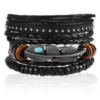 Pulseira de envoltório, Couro do plutônio, with liga de zinco, banhado, joias de moda & para mulher, preto, 6CM,17-18CM,8-9CM, vendido por Strand