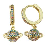 laiton Boucles d'oreilles pendantes Hoop Huggie, Placage, bijoux de mode & pavé de micro zircon & pour femme, Or, 27mm,14x11mm, 5pairescouple/lot, Vendu par lot