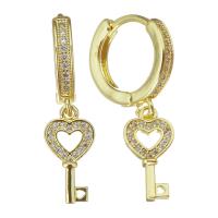 laiton Boucles d'oreilles pendantes Hoop Huggie, Placage, bijoux de mode & pavé de micro zircon & pour femme, Or, protéger l'environnement, sans nickel, plomb et cadmium, 32mm,8x16mm, 5pairescouple/lot, Vendu par lot