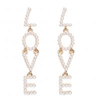 Zinc Alloy Drop Earrings with Plastic Pearl gold color plated for woman white nickel lead & cadmium free Sold By Pair