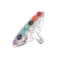 Gemstone Finger Ring, liga de zinco, with Pedra de energia, cromado de cor prateada, para mulher, multi colorido, níquel, chumbo e cádmio livre, 40x16mm, Diametro interno:Aprox 17mm, vendido por PC