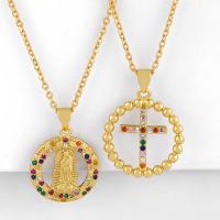 Kubieke Zirkoon Micro Pave Brass Ketting, Messing, Ronde, plated, micro pave zirconia, 18x18mm, Verkocht door PC