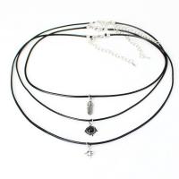 Multi Layer Necklace Zinc Alloy with leather cord plated 3 pieces black 380mm Sold By Set