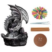 Porcelain Backflow Incense Burner, Adhmad Rhododendron, Dragon, plátáilte, baile agus oifige & Inbhuanaithe, dathanna níos mó le haghaidh rogha, 15x15x26cm, Díolta De réir PC