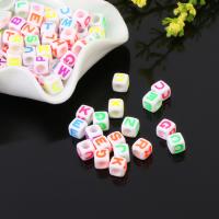 Alfabet Akryl perler, Square, malede, du kan DIY, blandede farver, 7mm, 500G/Bag, Solgt af Bag