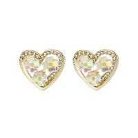 Øremærkning af zinklegeret stud, Zinc Alloy, Heart, mode smykker & for kvinde & med rhinestone & hule, nikkel, bly & cadmium fri, 18mm, Solgt af par