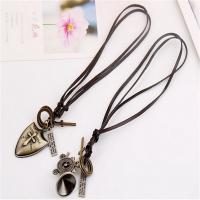 PU Leather Cord Necklace Zinc Alloy with PU Leather Adjustable & fashion jewelry & handmade & Unisex nickel lead & cadmium free 68-75cmuff0c0.3cm Sold By Strand