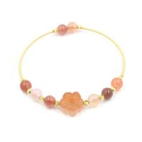 Cristal naturel bracelet ordinaire, avec Agate & laiton, Rond, Placage de couleur d'or, protéger l'environnement, sans nickel, plomb et cadmium, Longueur Environ 18 cm, Vendu par PC