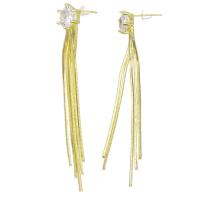 Fashion Fringe Boucles d'oreilles, laiton, acier inoxydable puce boucle d'oreille, Placage de couleur d'or, 8x65mm, Vendu par paire