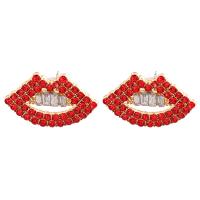 Rhinestone Ørering, Zinc Alloy, Lip, forgyldt, mode smykker & for kvinde & med rhinestone, nikkel, bly & cadmium fri, 21x34mm, Solgt af par