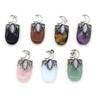 Gemstone Pendants Jewelry Natural Stone with Zinc Alloy silver color plated DIY Sold By PC