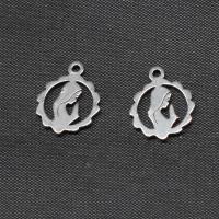 Edelstahl Schmuck Anhänger, rund, silberfarben plattiert, 12x10x1mm, verkauft von PC