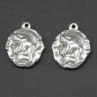 Edelstahl Schmuck Anhänger, rund, silberfarben plattiert, 24x20x4mm, verkauft von PC