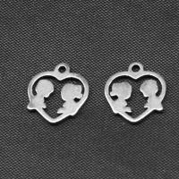 Roestvrijstaal Hart Hangers, Roestvrij staal, silver plated, 10x10x1mm, Verkocht door PC