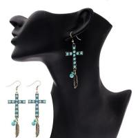 Boucle d'oreille turquoise, alliage de zinc, avec turquoise, croix, bijoux de mode & pour femme, bleu, protéger l'environnement, sans nickel, plomb et cadmium, Vendu par paire