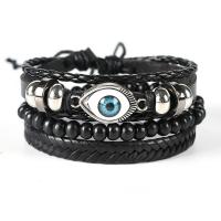 Pulsera Wrap, Cuero de PU, con Cordón de algodón encerado & madera & aleación de zinc, diferentes estilos para la opción & para hombre & multi-hilera, más colores para la opción, longitud 17-18 cm, Vendido por UD