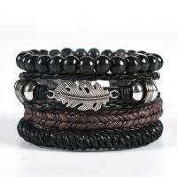 Pulsera Wrap, Cuero de PU, con Cordón de algodón encerado & madera & aleación de zinc, diferentes estilos para la opción & para hombre & multi-hilera, más colores para la opción, longitud 17-18 cm, Vendido por UD