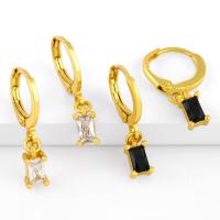 Huggie Hoop Drop Earring Brass with Cubic Zirconia Square gold color plated nickel lead & cadmium free Sold By Strand