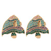 Zinklegering oorknoppen, Zinc Alloy, Vis, plated, mode sieraden & voor vrouw & met strass, meer kleuren voor de keuze, nikkel, lood en cadmium vrij, 40x38mm, Verkocht door pair