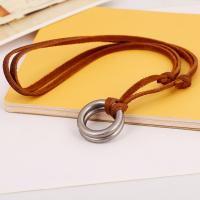 PU Leather Cord Necklace Zinc Alloy with PU Leather Adjustable & fashion jewelry & handmade & Unisex brown nickel lead & cadmium free 68-75cmuff0c0.3cm Sold By Strand