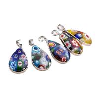 Millefiori Slice Lampwork Hangers, Traan, plated, gemengde kleuren, 35x17x1mm, Verkocht door PC